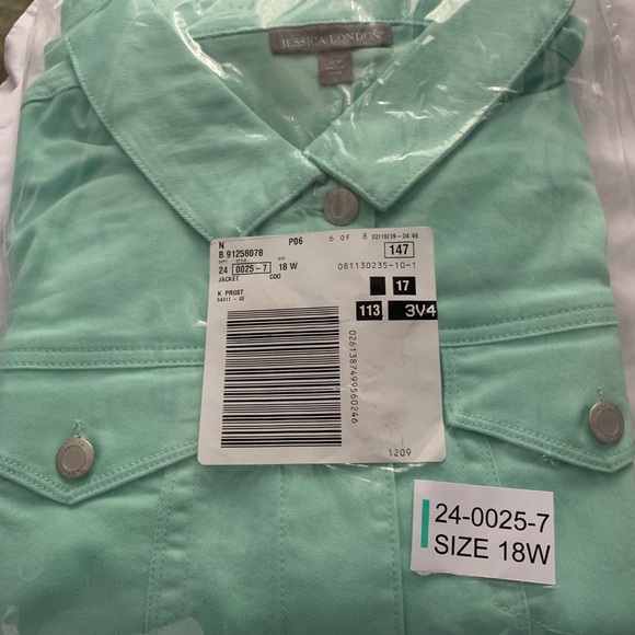 NWT TRUE FIT DENIM JACKET Mint Green Sz - Picture 3 of 4